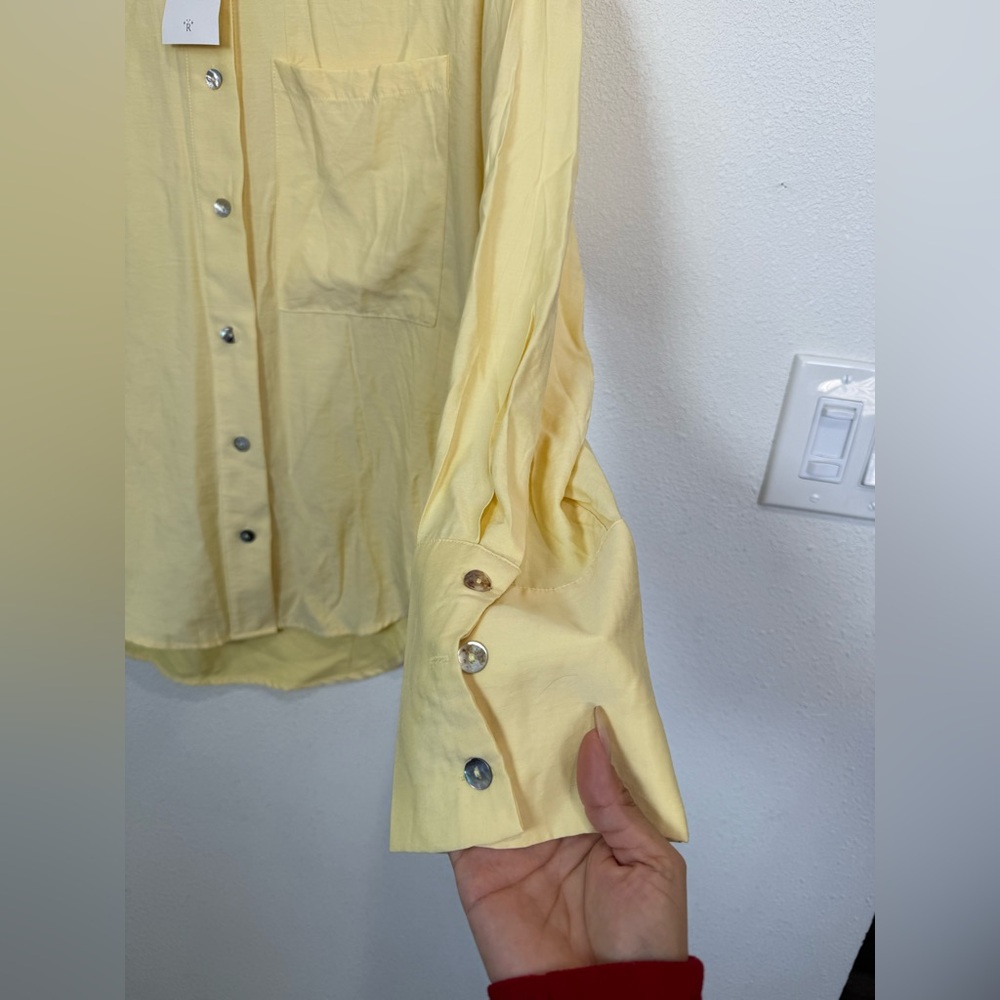 Rumours Yellow Button-Up Blouse S | Bamboo Blend Oversized Shirt Chic Minimalis - Picture 5 of 13